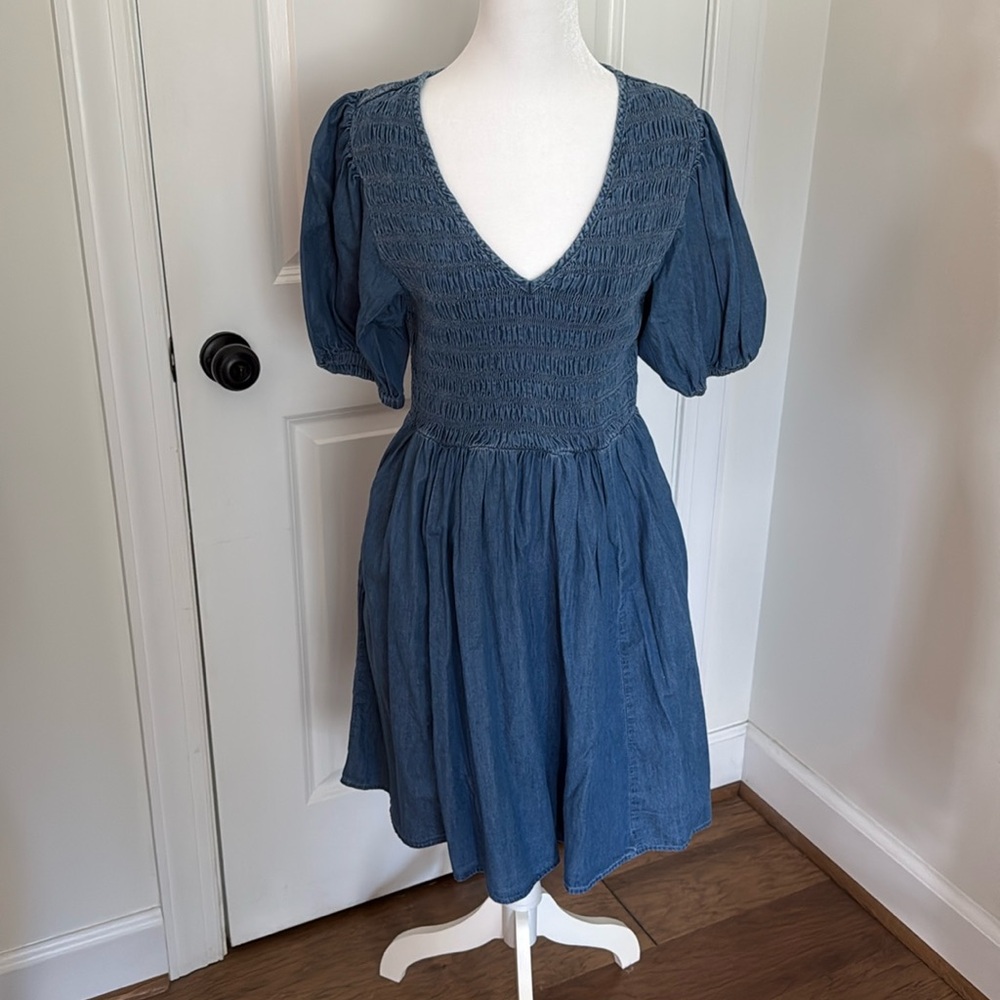 Denim dress with stretchy top